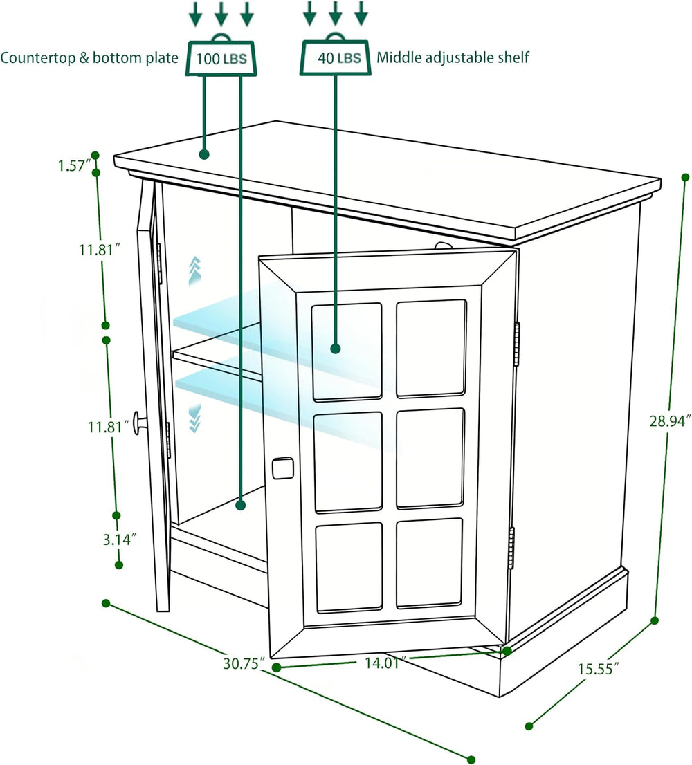 Storage Sideboard Cabinet with Mirrored Doors, Modern Buffet Cabinet w/Adjust...