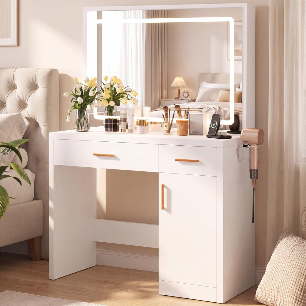Sweetcrispy Makeup Vanity Desk, LED Mirror, Charging Station | Dressing Table...