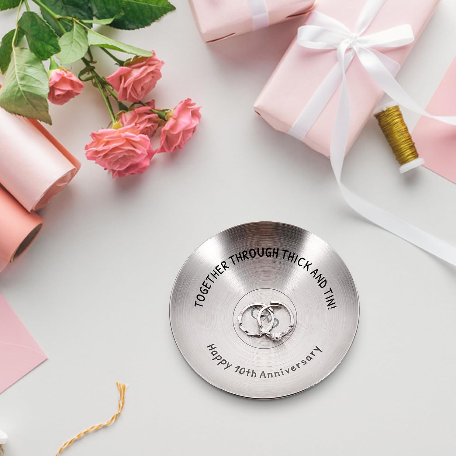 10 Year Anniversary Tin Gifts for Him Her 10 Year Anniversary Wedding Gifts | 10th Anniversary for Wife Husband Couple 10th Wedding Ring Dish for Women Men Tin Gift for 10th Anniversary Tenth Year Gift