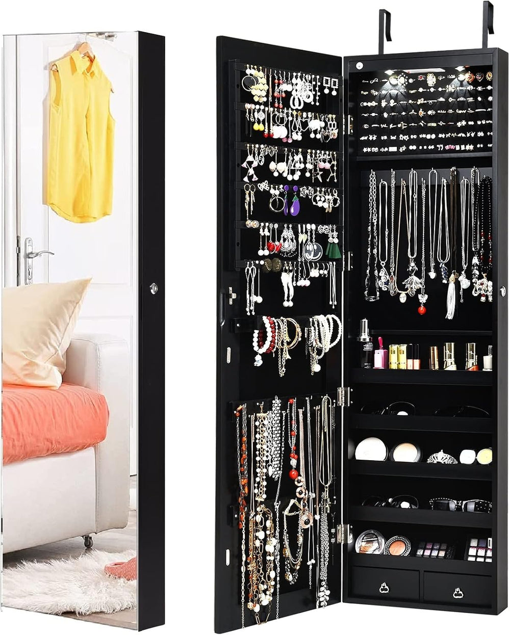 Byroce 47.5''H Jewelry Armoire, Over the Door/Wall Mounted, Full Leng...