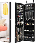 Byroce 47.5''H Jewelry Armoire, Over the Door/Wall Mounted, Full Length Mirror with Jewelry Storage, 2-LED Lockable Jewelry Cabinet with 2 Drawers, Hanging Jewelry Organizer for Bedroom (Black)