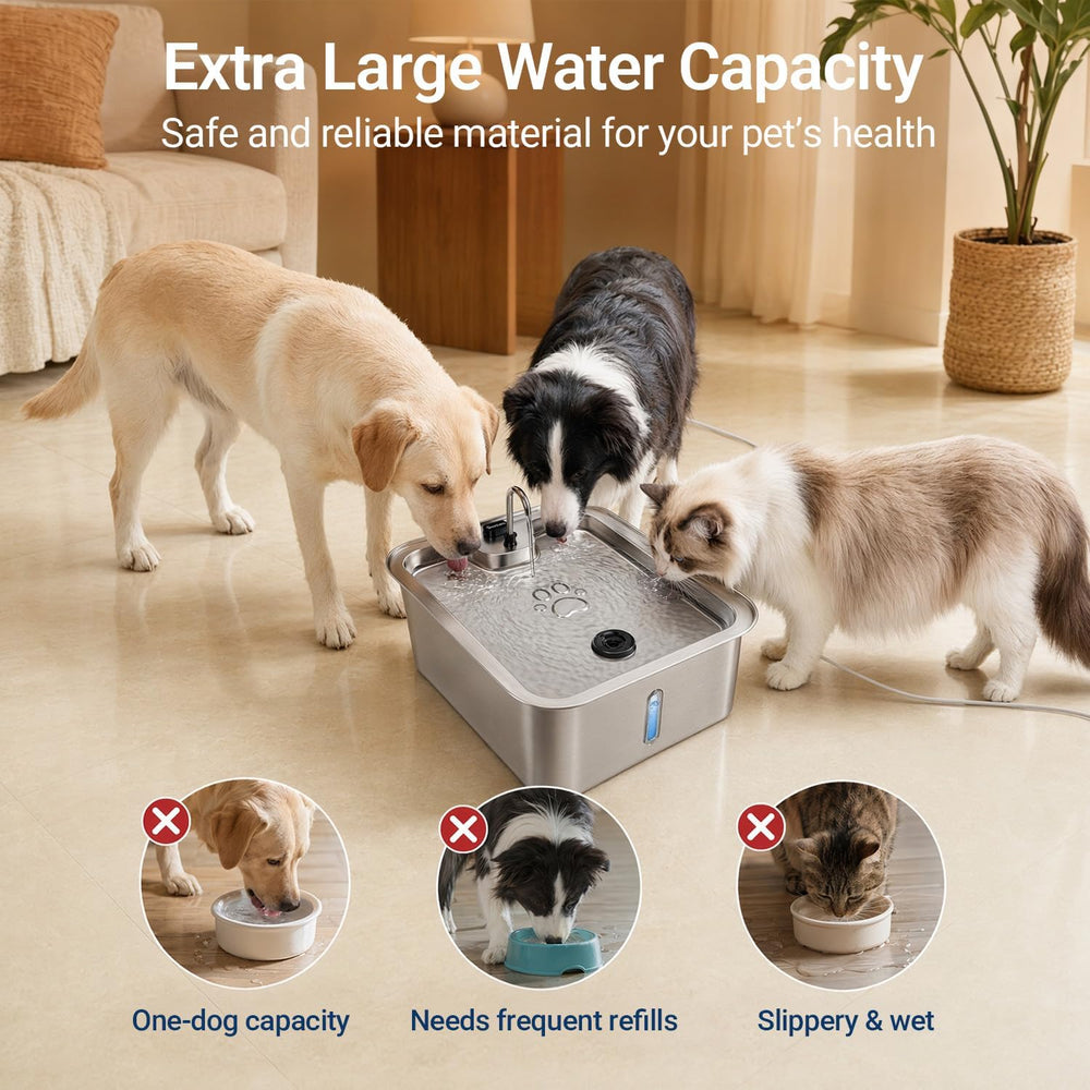 Dog Water Fountain, 4.5Gal/17L Quiet LED Blue Light Stainless Steel Pet Water...