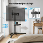 PERLESMITH Rolling TV Stand for 26-65 Inch TVs up to 88 lbs, Mobile Outdoor TV Stand with Shelf & Large Base, Tilt TV Stand with Wheels, Portable TV Cart for Bedroom, Max VESA 400x400mm, PSTVMC06B-B
