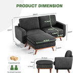 Vesgantti 68" Loveseat Sofa with Movable Ottoman, Comfy Corduroy Couch with Spring Cushion, Sofa Couch with Solid Wood, Modern Office Sofa with Deep Seat for Living Room and Bedroom, Black