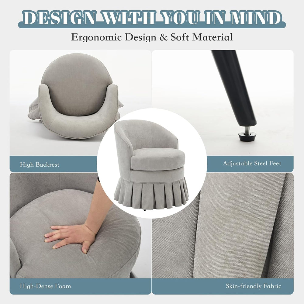 GarveeHome Vanity Stool, Upholstered Tall Back Arm Chair w/Side Pockets, Wood...