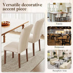 Stylish Dining Chairs Set of 6, Upholstered Parsons Dining Room Chair with Nailhead Trim, Kitchen Room Chair with Thick Cushions and Wood Legs, Nailhead Trim, Beige