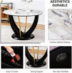 47" Round Glass Black Gold Dining Table Set for 4, Faux Marble Kitchen Table with 4 Black Gold Chairs, Modern High Glossy Base Table Set for Kitchen Dining Room