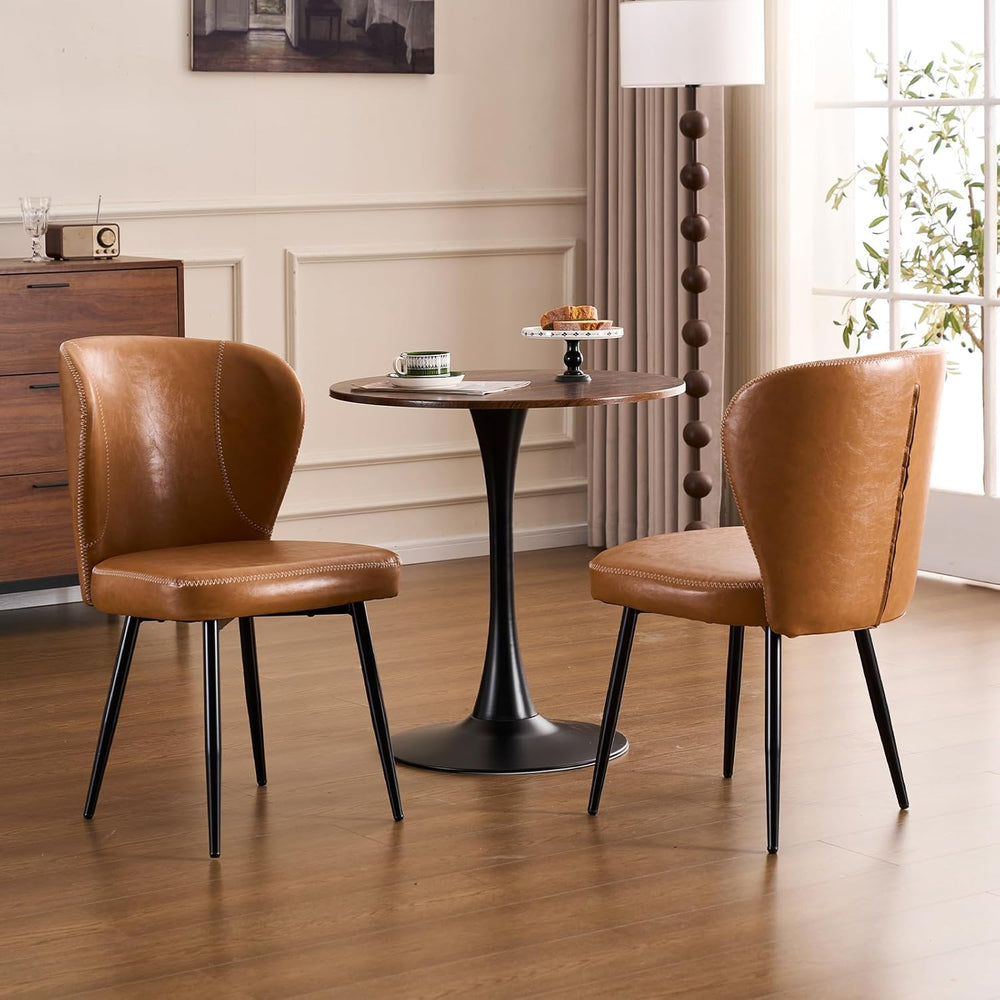 Dining Chairs Set of 2, Upholstered Synthetic Leather Kitchen Chairs, Mid-Cen...
