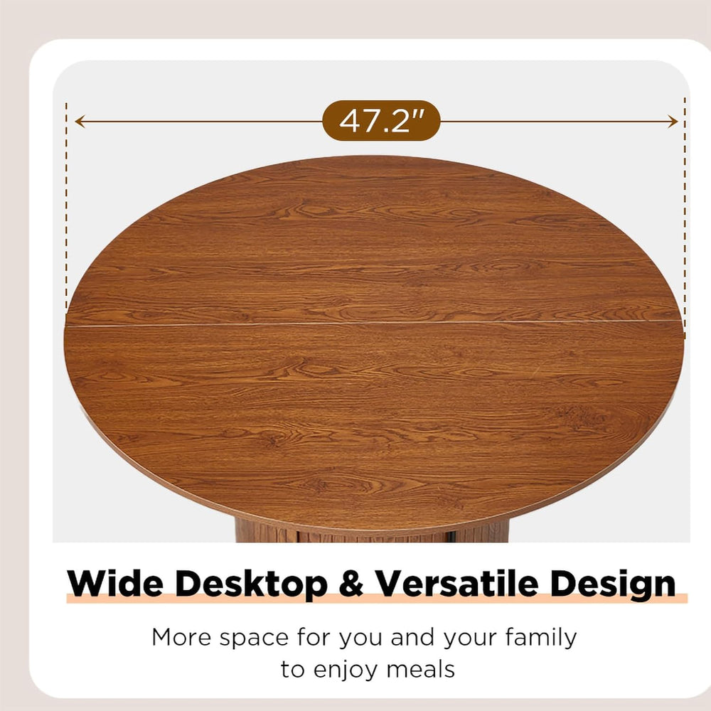 AVAWING 47-inch Round Dining Table for 4-6, Circle Fluted Kitchen Table with ...