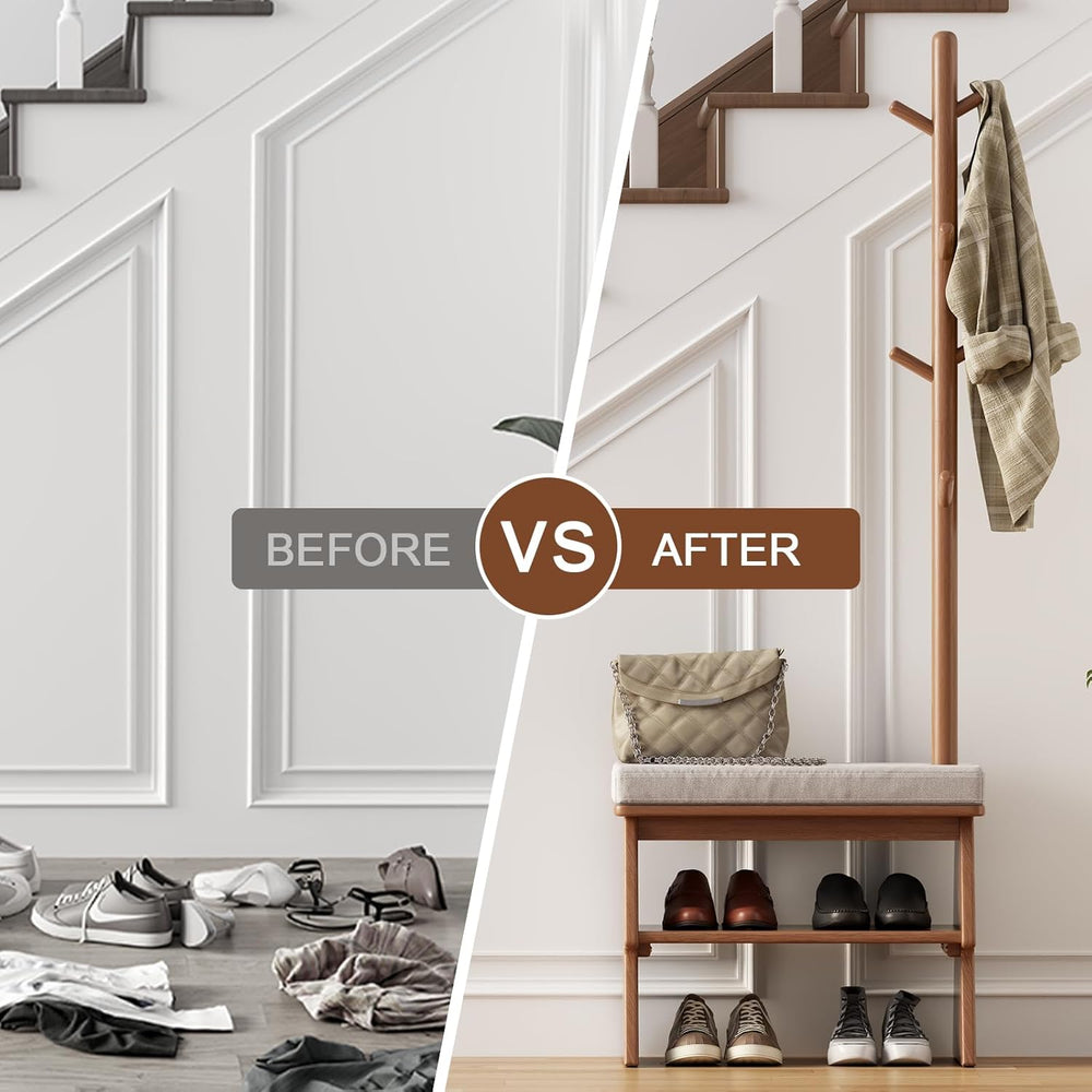 Coat Rack with Shoe Storage,Shoe Rack whit 8 Hook for Offices、Bedroom、Living ...
