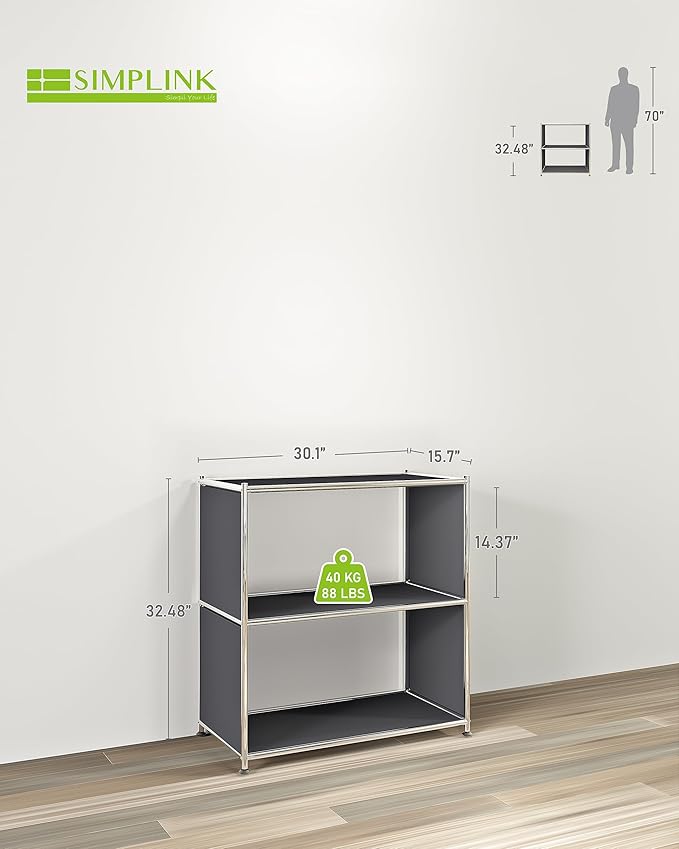32-Inch 2-Tier Metal Bookcase, Open Shelf Storage Organizer for Living Room, ...