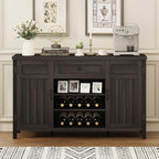 FATORRI Industrial Coffee Bar Cabinet with Drawer and Wine Rack, Sideboard Buffet Storage Cabinet with Door, Farmhouse Credenza Cupboard for Kitchen (Walnut Brown)
