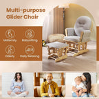 DORTALA Baby Glider Rocker with Ottoman, Multiposition Lockable Glider with Cleanable Upholstered, Smooth Rocking Motion, Nursery Glider & Ottoman Sets for Nursing Baby, Reading (Grey and Natural)