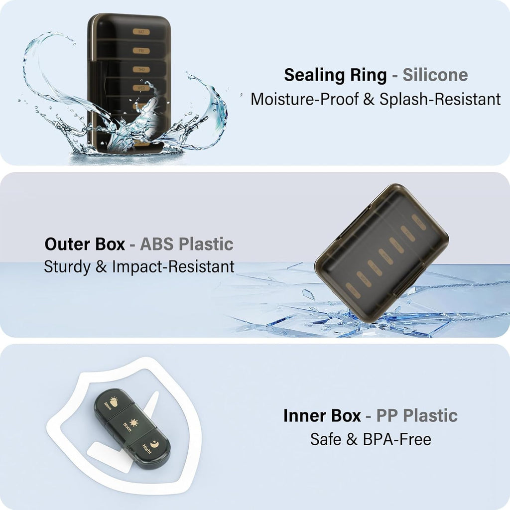 Weekly Pill Organizer 3X a Day, 7 Day Pill Box 3 Times, Portable for Travel Pill Case for Pills/Vitamin/Fish Oil/Medication/Supplements (3x7 Black)