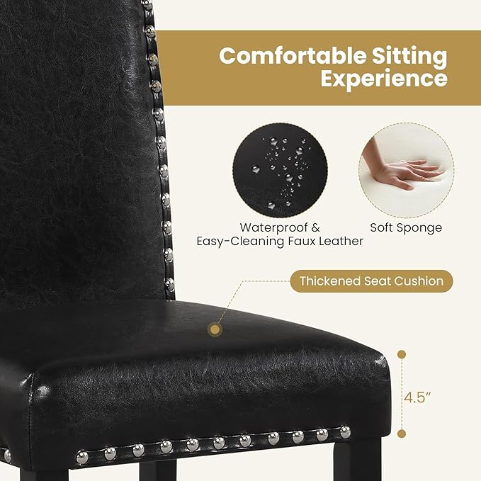 Giantex Black Dining Chairs Set of 2, Faux Leather Upholstered Parsons Kitche...