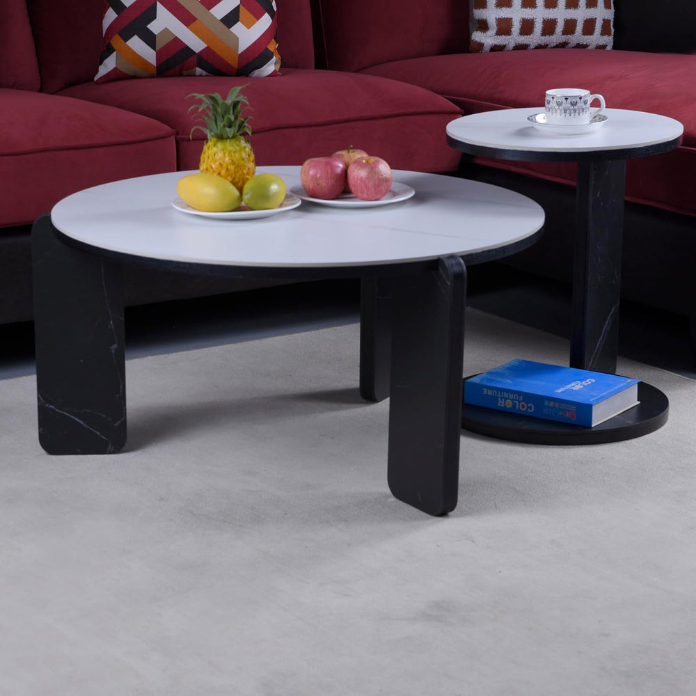 Set of 2 Round Nesting Coffee Table for Small Place, living room end table wi...