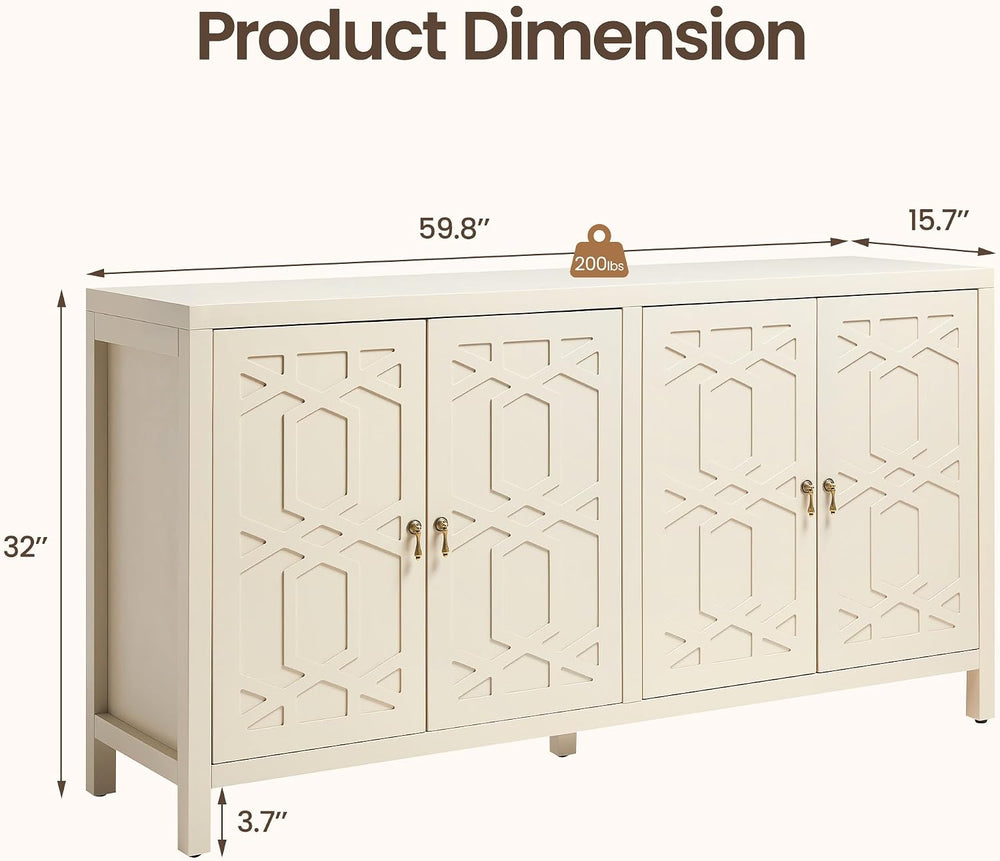 RoyalCraft Buffet Cabinet with Storage, 60" Modern Storage Cabinet, Beige
