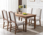EALSON Farmhouse Dining Chairs Set of 6 with Wood Legs and Padded High Backs in Beige Linen