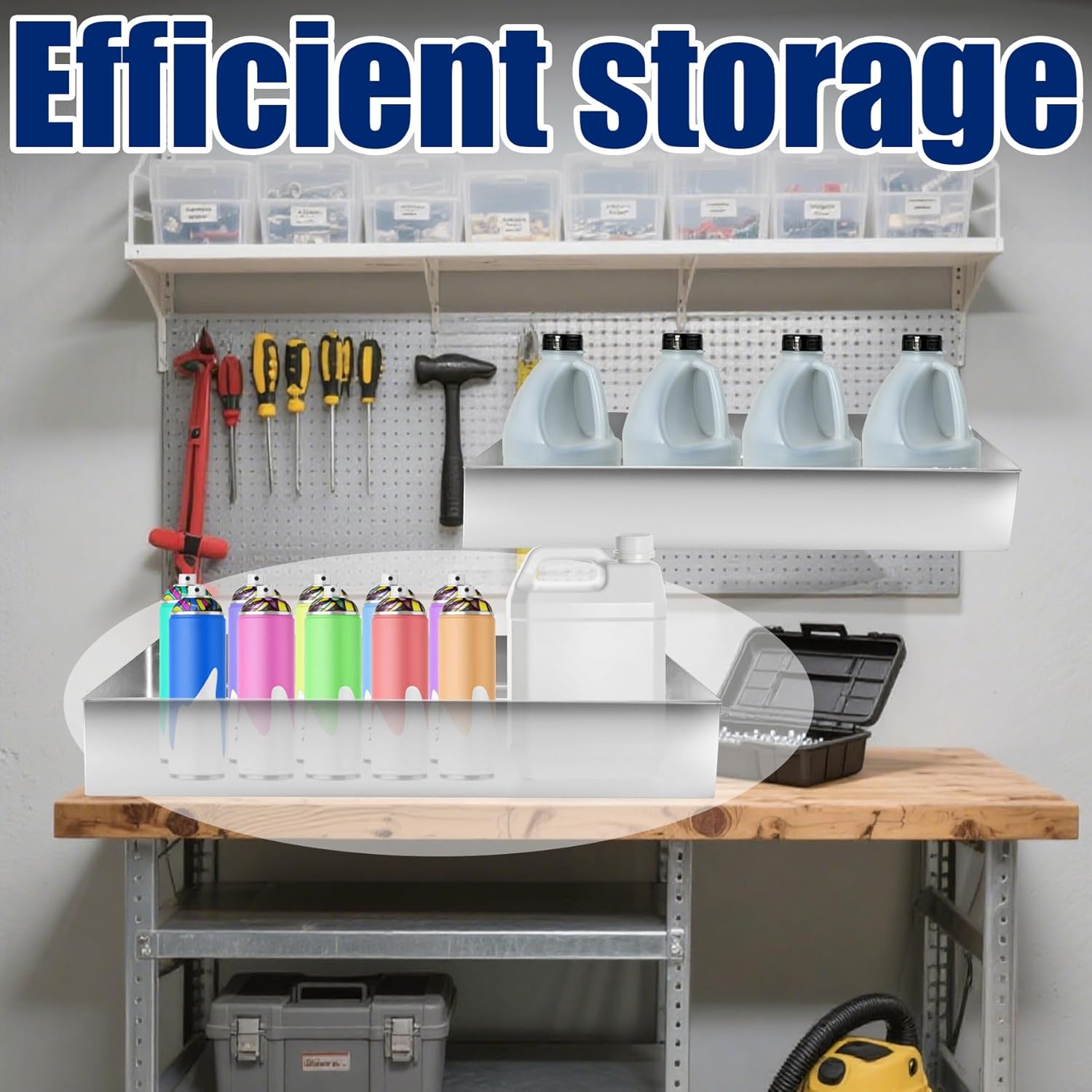 Aluminum Fuel Tank Rack Multi Use Storage Cabinet Holder Practical Kettle Racks Length 46" Accommodate 4 5-Gallon Jugs Suitable for Garage Enclosed Racing Trailer Work Area Silver