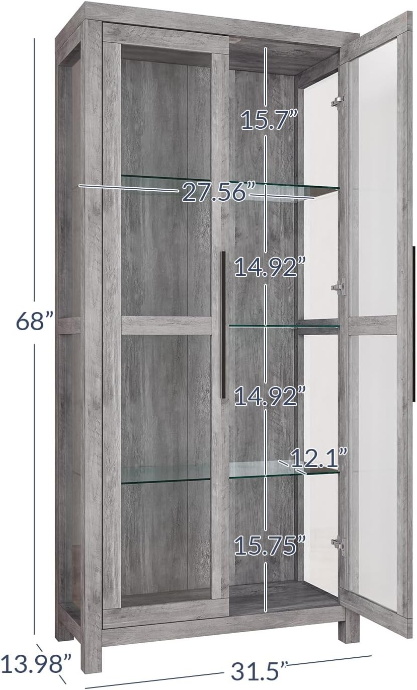 BELLEZE Glass Display Cabinet, Tall Curio Cabinet with Tempered Glass Doors f...