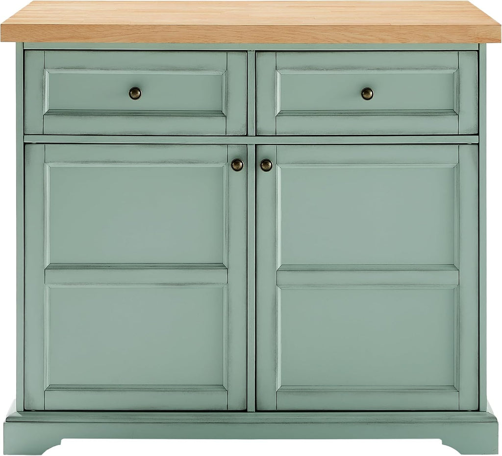 Crosley Furniture Holbrook Traditional Kitchen Island Breakfast Bar Table with Counter-Height Seating, Distressed Seafoam Blue