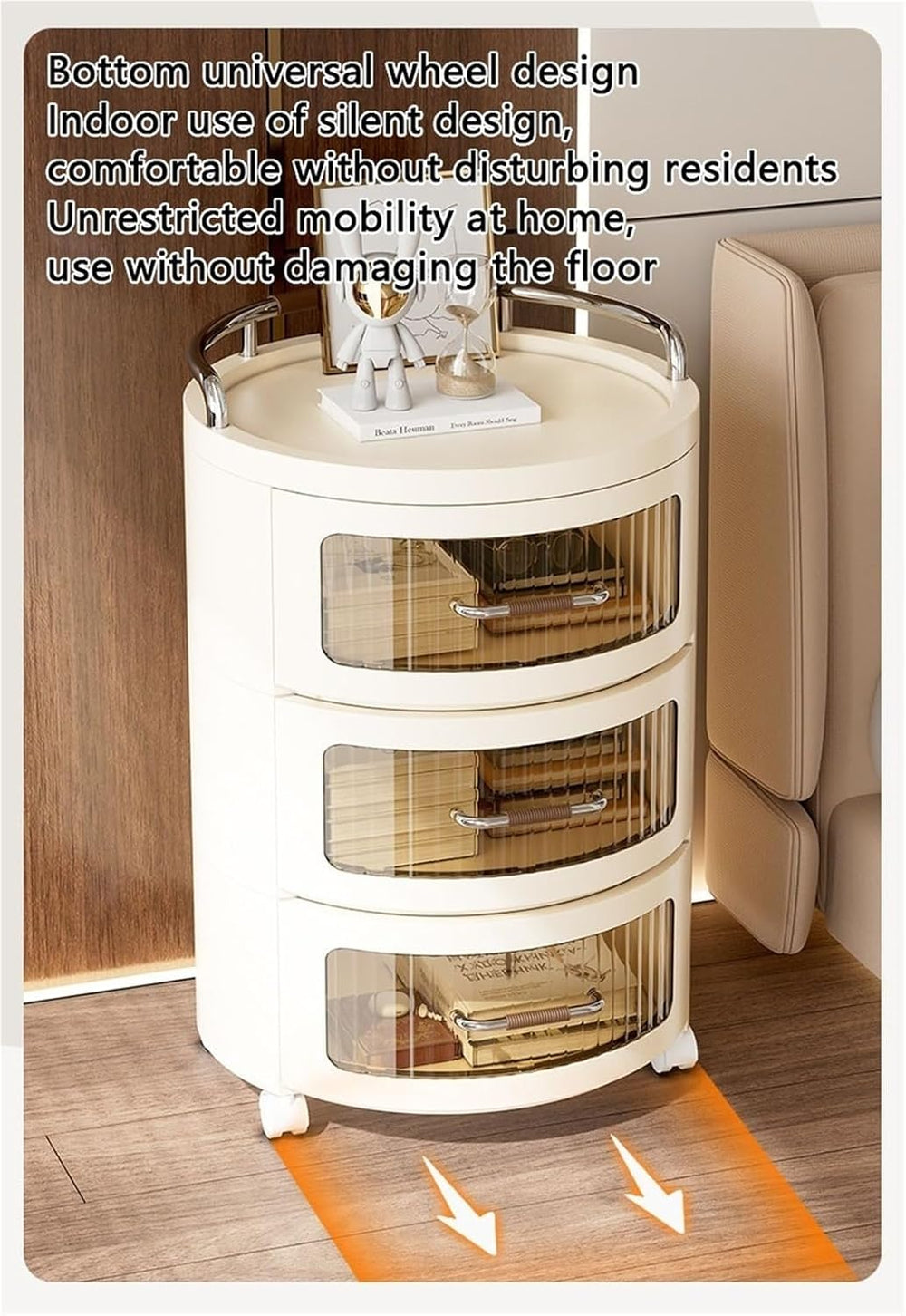 Movable Drawer Style Storage Cabinet Multifunctional Round Bedside Table with...