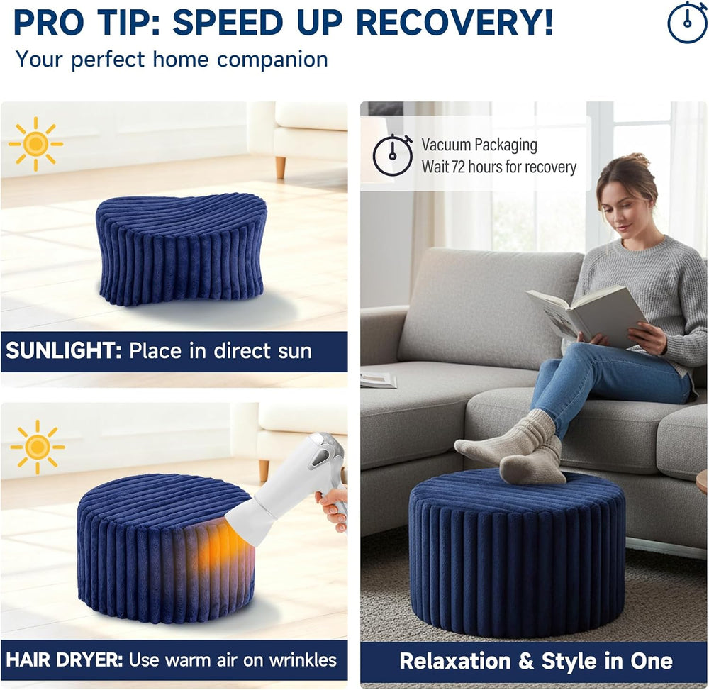 Tiita Round Stuffed Pouf Ottoman, Soft Foot Stool with Solid Foam Block | 21x...