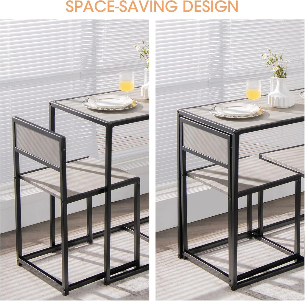 GIANTEX Bar Table Set 3-Piece Dining Table with 2 Chairs, Dining Room Set, Small Kitchen Table Set for 2 People, Dining Room Table, Bistro Table Set, Kitchen Bar Seating Set (Grey)