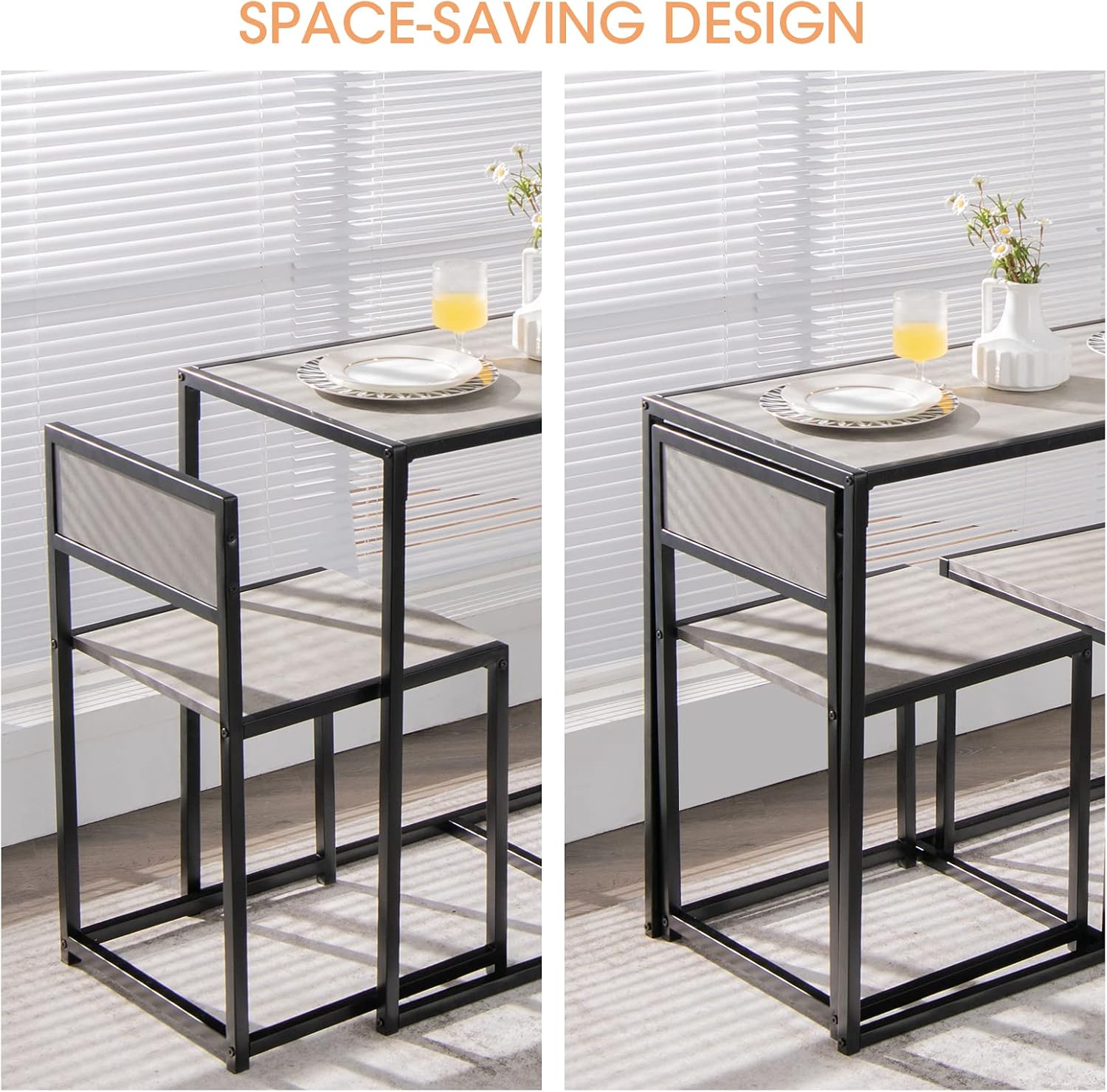 GIANTEX Bar Table Set 3-Piece Dining Table with 2 Chairs, Dining Room Set, Small Kitchen Table Set for 2 People, Dining Room Table, Bistro Table Set, Kitchen Bar Seating Set (Grey)