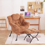 Welnow Lazy Chair with Ottoman, Modern Lounge Accent Chair with Armrests and a Side Pocket, Leisure Sofa Armchair, Reading Armchair with Footrest for Small Space, Plush Brown