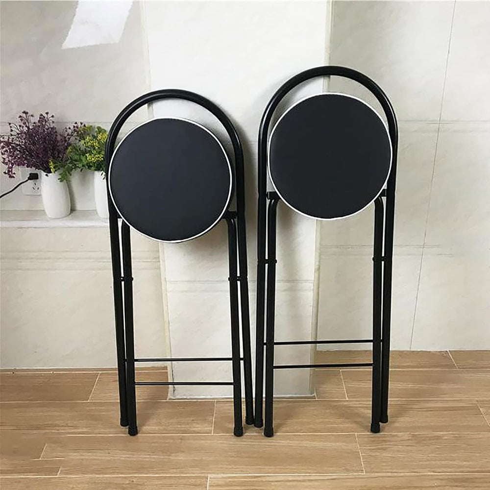 QQXX Folding Bar Stool with Footrest,Leather Padded Folding Kitchen Stool,Por...