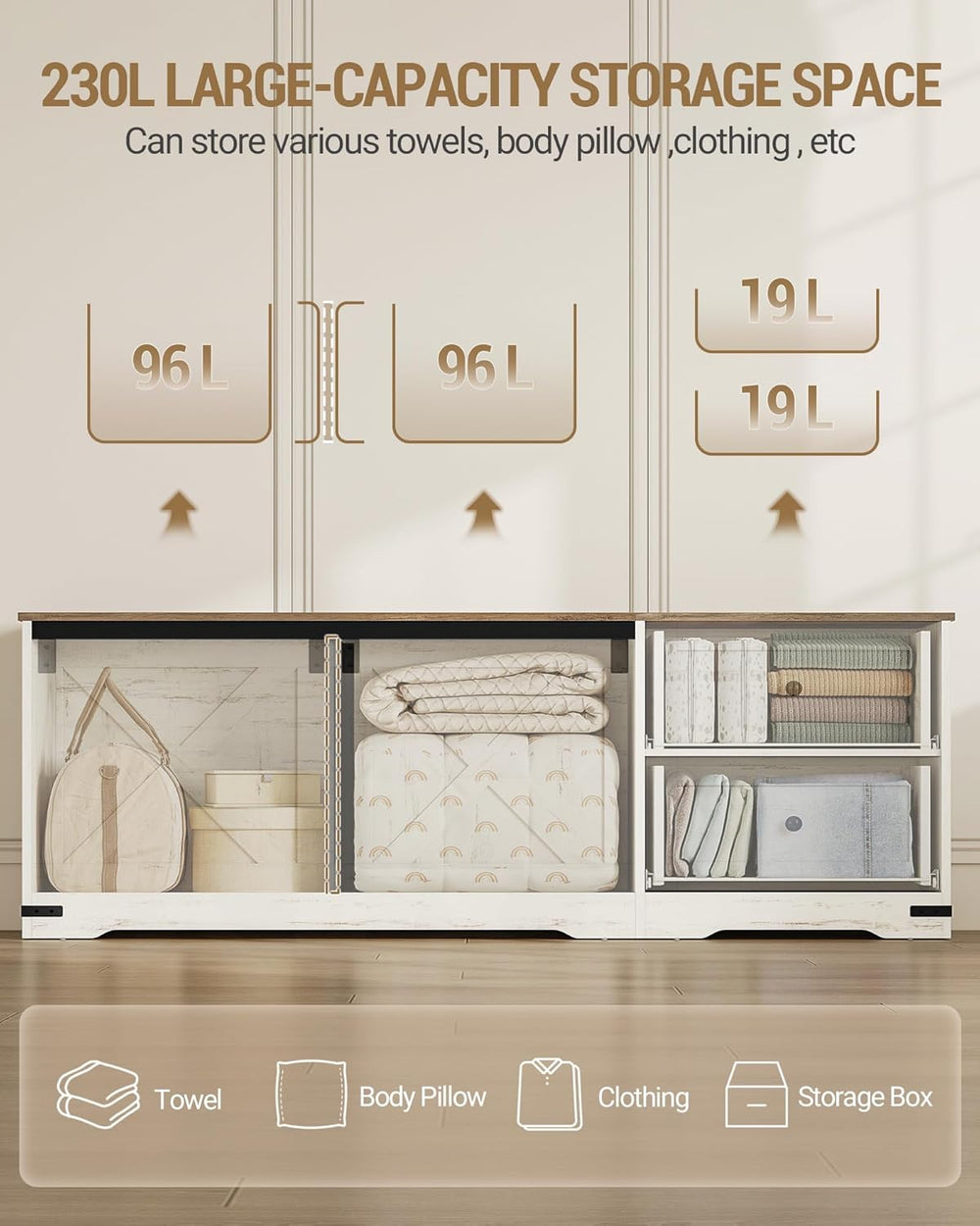 Hzuaneri Storage Chest, 58" Extra Large Storage Bench with Double Drawer...