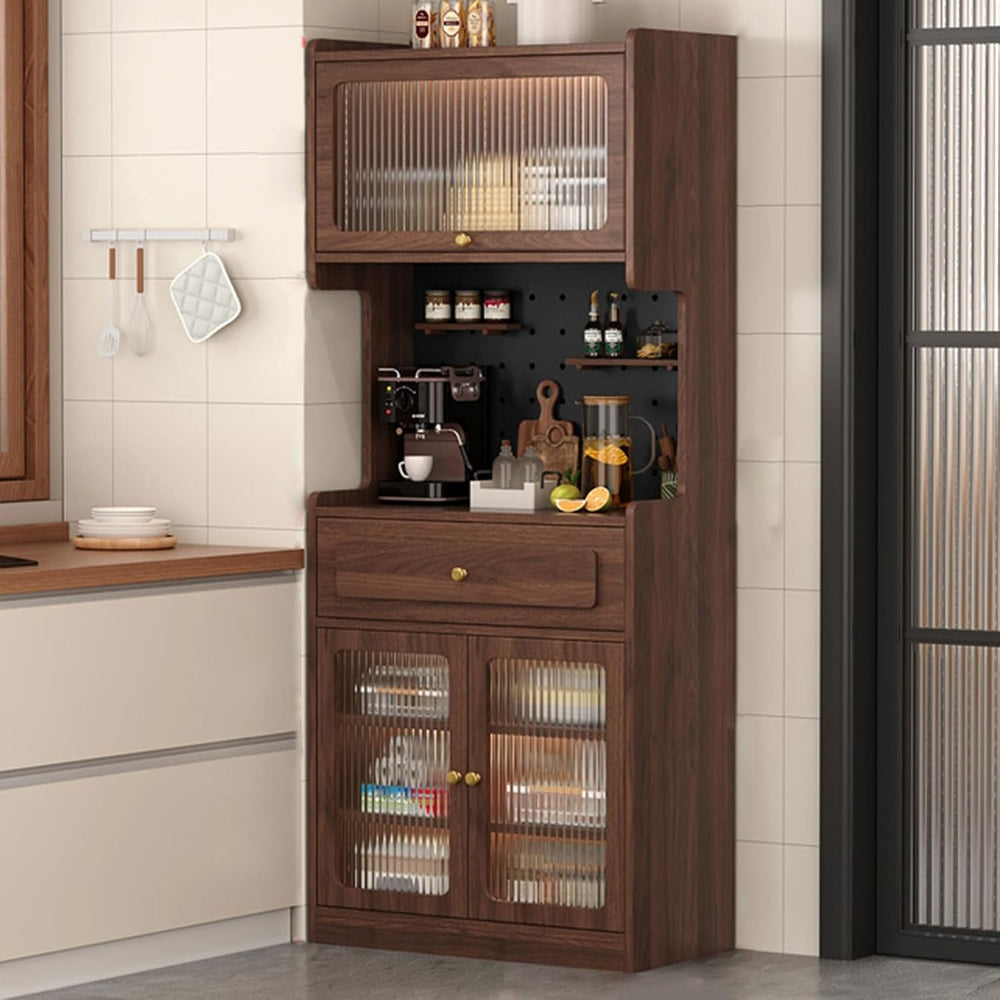 Pantry Cabinet, Kitchen Pantry Storage Cabinet with 3 Doors, Arched Pantry Ca...