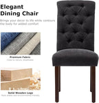 COLAMY Button Tufted Dining Chairs Set of 6, Parsons Upholstered Fabric Dining Room Chairs Kitchen Chairs with Wood Legs and Padded Seat, Black
