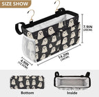 Cute Halloween Ghost Blacck Bedside Caddy for Dorm Bed Bedside Hanging Caddy Bag Iron Frame Storage Organizer Pocket for Bunk Home College Hospital Beds 2 Hooks