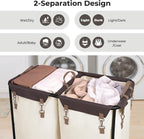 StorageWorks 280L Large Lanudry Hamper with Wheels, Laundry Basket with Wheels 2 Sections, Clothes Sorter Cart with Divider for Hotel, Home, Beige, 1-Pack