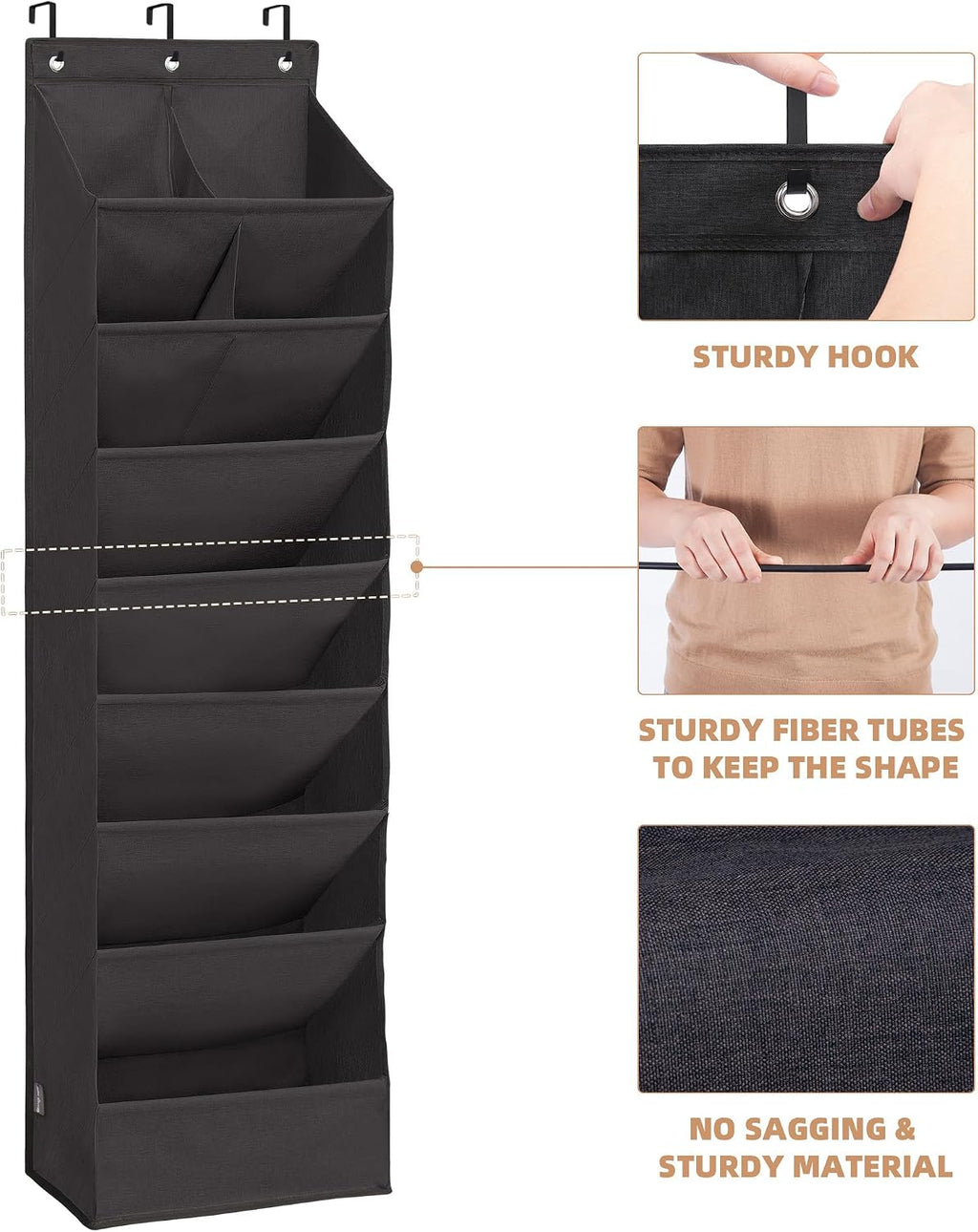 STORAGE MANIAC Over the Door Shoe Organizer Heavy-Duty Large Deep Pocket Hanging Shoe Organizer Shoe Rack Door Closet Shoe Organizer for Wall, Dorm & Narrow Door Storage Shoe Holder Black, 1 Pack