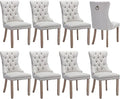 Modern Dining Chairs Set of 8, Tufted Upholstered Dining Chairs with Solid Wood Legs, Beige Linen Fabric Kitchen Chair, Sillas de Comedor, Comfy Kitchen Chair (Beige, Linen, 8Pcs)