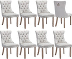 Modern Dining Chairs Set of 8, Tufted Upholstered Dining Chairs with Solid Wood Legs, Beige Linen Fabric Kitchen Chair, Sillas de Comedor, Comfy Kitchen Chair (Beige, Linen, 8Pcs)