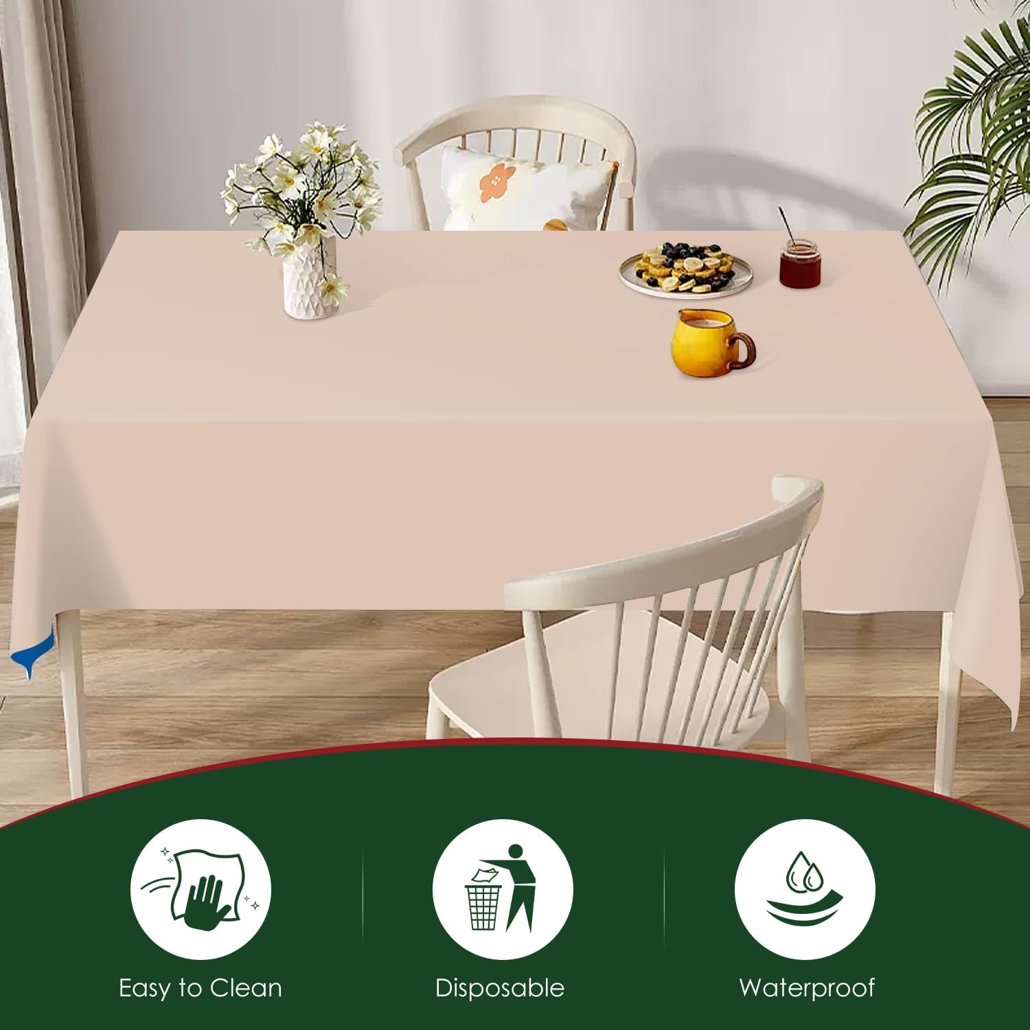 Beige 5 Pack 54 x 108 Inch Plastic Tablecloth Disposable Tablecloth for Rectangle Table, Party Plastic Table Cloth