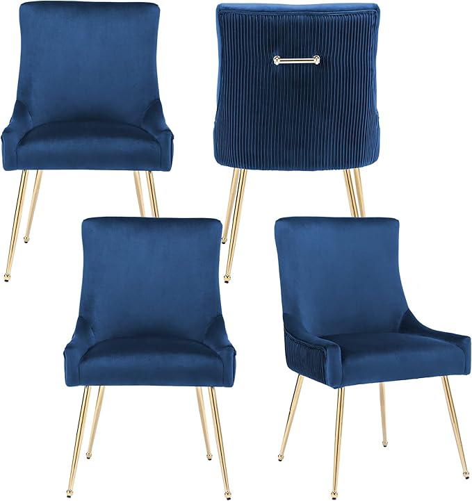 Velvet Dining Chairs Set of 4, Modern Upholstered Kitchen Chair with Pull Han...