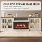 98" Farmhouse TV Stand with 36" Fireplace for Living Room,Media Entertainment Center with Adjustable Shelves and Large Storage Cabinets, White TV Stand for TVs up to 100", White