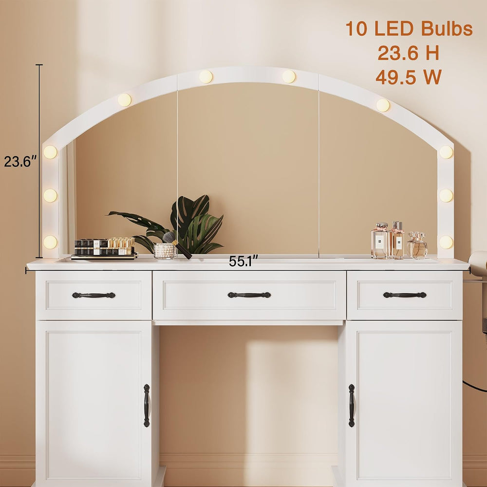 Vanity Table with Mirror and Lights, 55" Large LED Makeup Mirror with 3 ...