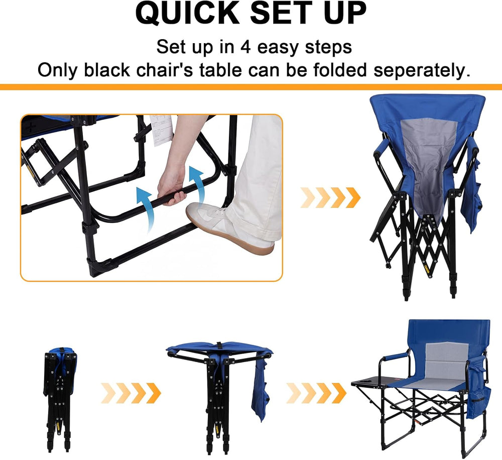 2 Pack Directors Chair with Side Table, Heavy Duty Folding Camping Chair for ...