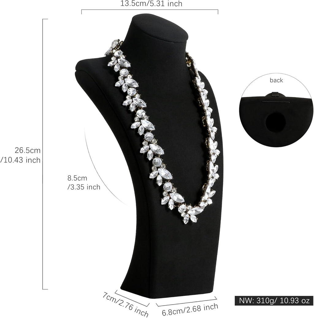 GemeShou Black necklace storage organizer for sale, Velvet necklace holder stand, jewelry bust display stands, Jewelry Mannequin for Countertop, Showcase【Black-Medium height 10.43 inch】