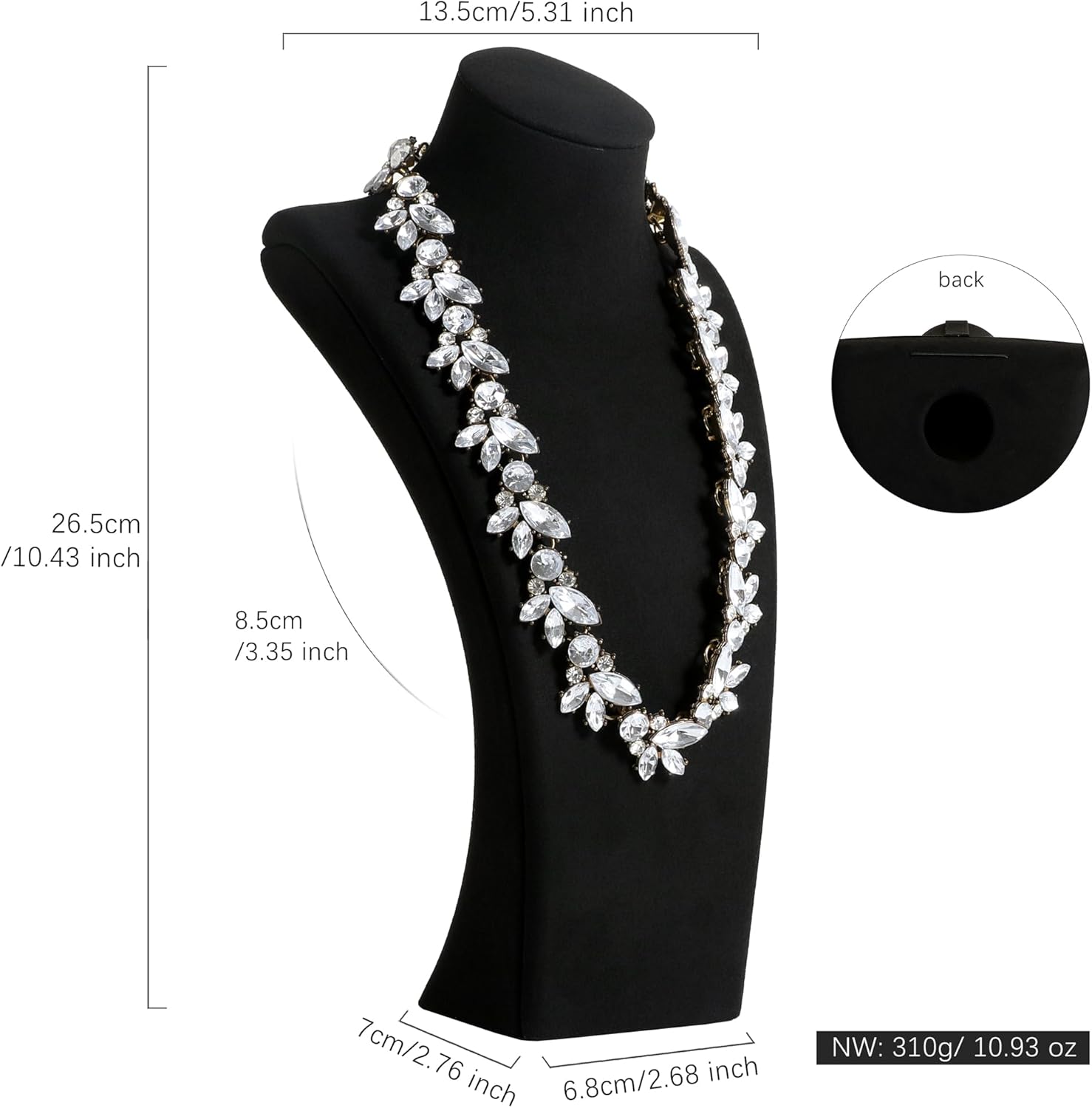 GemeShou Black necklace storage organizer for sale, Velvet necklace holder stand, jewelry bust display stands, Jewelry Mannequin for Countertop, Showcase【Black-Medium height 10.43 inch】