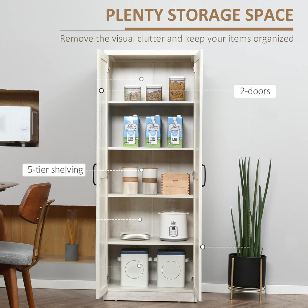 63" Kitchen Pantry, Freestanding Storage Cabinet with 5-Tier Shelving an...