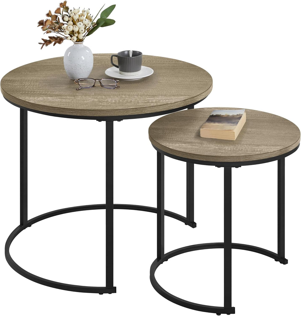 Yaheetech Round Nesting Coffee & Side Table Set of 2 for Living Room, Gra...