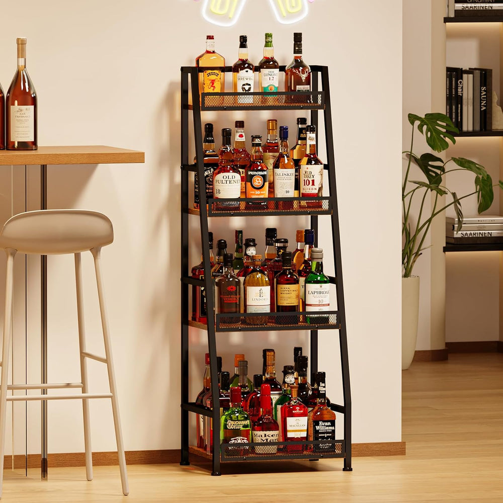 4-Tier Trapezoid Liquor Stand for Home Bar, Stepped Wine Rack Freestanding Fl...