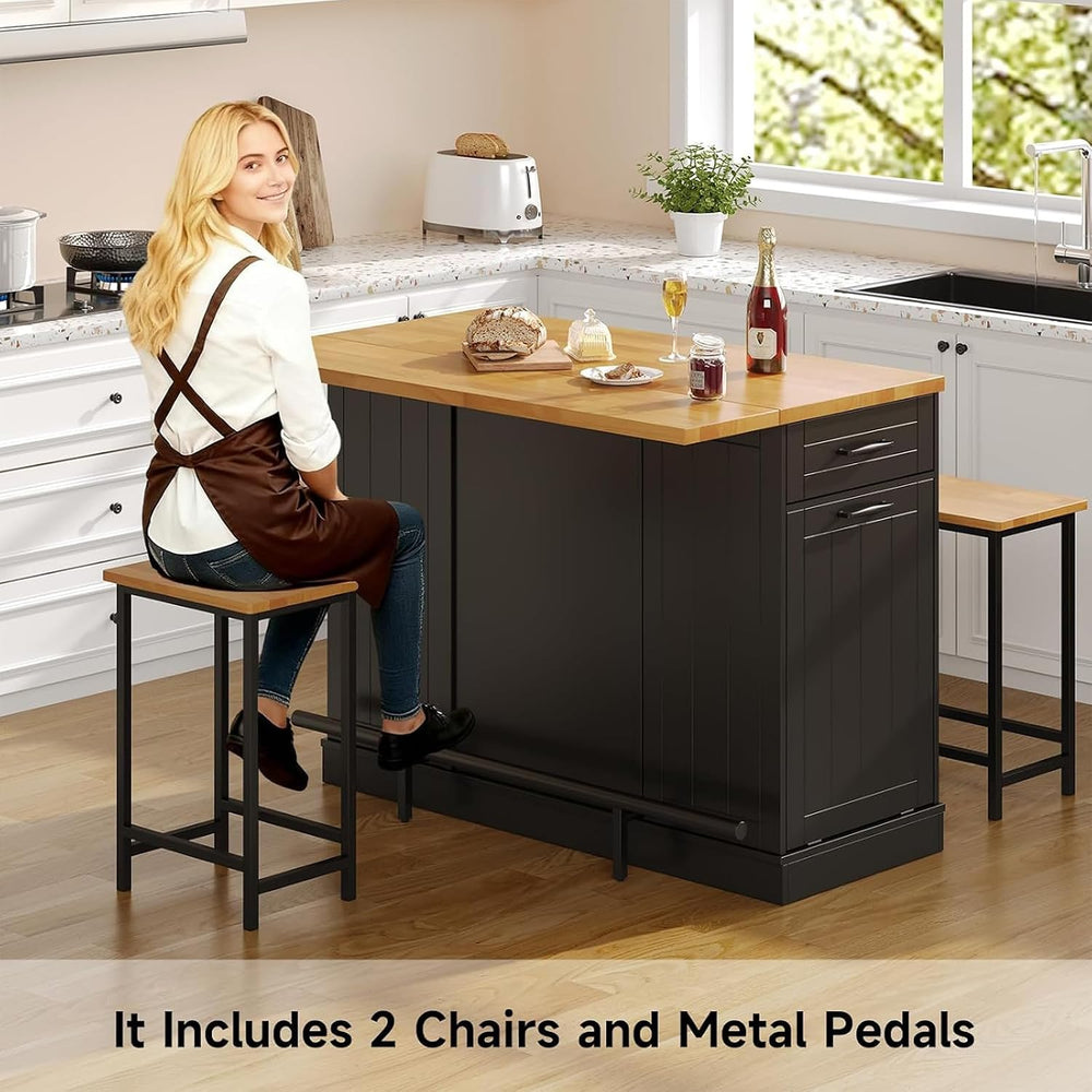 47" Kitchen Island with Seating, Include 2 Chairs, Black | Stationary Is...